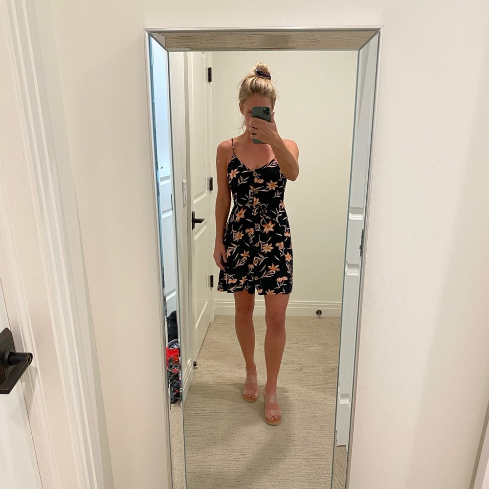 Billabong black floral tank dress.  Size S